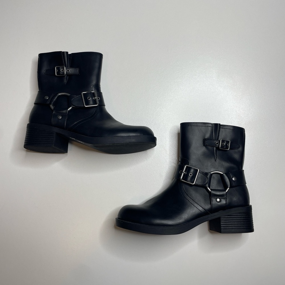 Vintage Y2K Engineer Harness Black Leather Ankle Boots Women’s 8 US Harley Style
